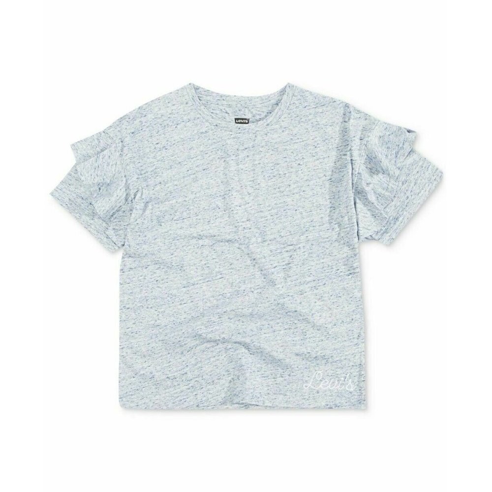 Levi's Big Kid Girls Size 6X Short Sleeve Ruffle-Trim‎ T-Shirt Blue Heather 1306